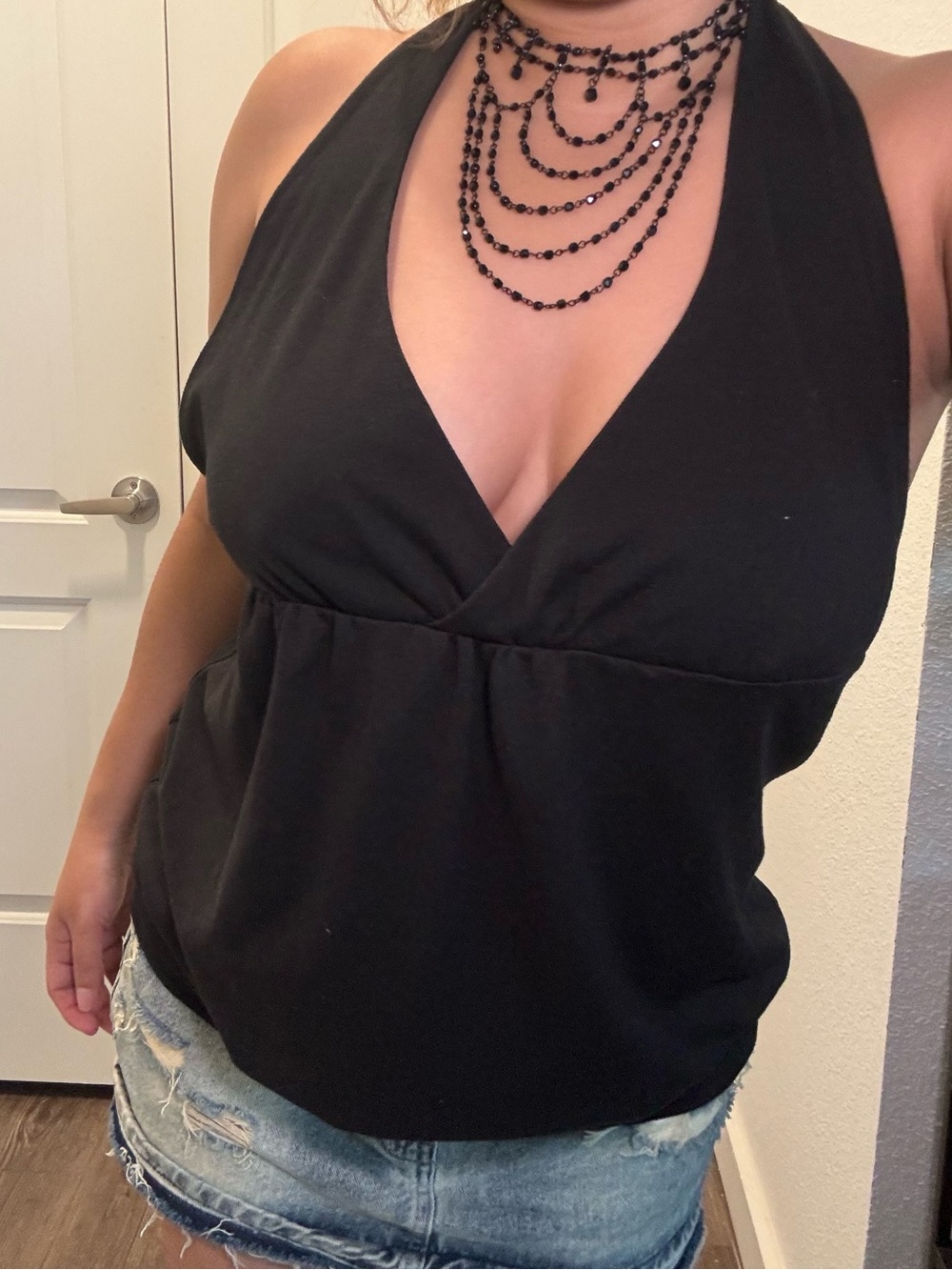 Dots Black Halter V-Neck Camisole